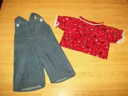 4TH JULY RED/WHITE/BLUE STAR BLOUSE DENIM OVERALLS for 16" CPK Cabbage Patch