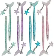 Maydahui 12PCS Cute Mermaid Shape Rollerball Pen Fish Pens Creative Crystal Flash Powder Starfish Pendant Signature Pen Black Gel Ink Design for School Student