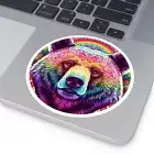 American Grizzly Bear Rainbow Psychedelic Round Sticker Decal