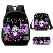 3Pcs Kuromi Backpack Kids School Shoulder Bag Travel Rucksack Pencil Case Handbag Gifts D