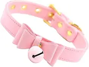 Fiocias PU Bow Collar with Bell for Cats, Pink, as described