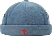 Mens Brimless Hats Unisex Brimless Hats Solid Color Letter Hat Melon Hat Adjustable Docker Cap(Blue)