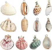 Tofficu 12pcs Natural Seashell Beads, Natural Shells Manual Jewelry Accessories, White Cowrie Seashells Charm Conch Shells Plated Beads for Jewelry Making Art Craft DIY (Mixed)