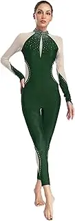[Yihuimin] Women Ice Skating Unitard Mesh Long Sleeve Zip Neck Full Body Dance Jumpsuits