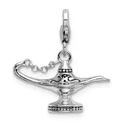 Sterling Silver Amore La Vita Rhodium-Plated Polished 3-D Enameled Magic Lamp Charm With Fancy Lobster Clasp