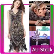 Deluxe Ladies 20s 1920s Roaring Black Flapper Costume Sequin Gatsby Fancy Dress
