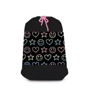 Large Mesh Laundry Bag - Black With Stars Hearts & Smiley Face - 25" x 37"