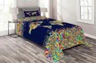 World Map Quilted Coverlet & Pillow Shams Set, Mosaics Tiles Global Print