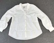 Chico's Women's White Blouse Poplin Billow Sleeve Inset Trim size 2 or L