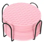 16 Pcs Silicone Coasters with Holder, 4 Inch Round Coaster for Drink, Pink