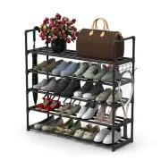 5 Tiers Metal Shoe Rack,Adjustable Shoe Shelf Storage Organizer with Hooks,St...