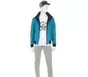 TBJ Mens Casual High Neck Blouson Zip Up Jacket Jumper Turquoise Blue Size M NWT