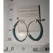 Melrose and Market Nickel Free Earrings Turquoise Bead Oval Wire Hoops Golden