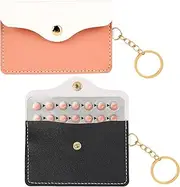 2 Pack Birth Control Pill Case Sleeve Packet PU Leather Wallet Pill Holder Birth Control Case with Snap Closure and Keyring Contraceptive Medicine Holder for Travel Bag Backpack, Black + Pink