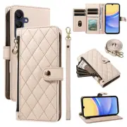 Compatible For Samsung Galaxy A15 5G / Galaxy A15 4G Wallet Case with Straps, Rhombus Leather Stand Phone Cover Beige