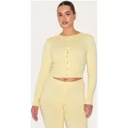 Shape Lemon Knitted Button Front Wide Rib Cardigan, Lemon