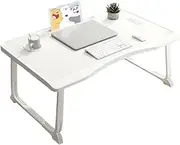 Laptop Desk Table Foldable Computer Desk Portable Bed Tray Lap Desk with Cup Holder for Eating Reading Working Camping (White)