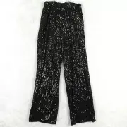 Nicole Miller Womens Pants Wide Leg Bling Sequins Very Black Lounge S New