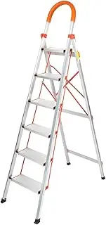 [Traderight] 6 Step Ladder Folding Aluminium Portable Multi Purpose Household Tool Platform Lightweight for Home Office Warehouse 150kg Capacity Portable Grip