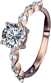 [Moisza] Moissanite - Rose Gold Round Cut Yellow/White Solitaire 1 Carat Moissanite S925 Engagement Ring With Marquise Side Stones