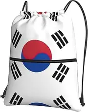 EdWal Flag Of Republic Of Korea Print Drawstring Backpack Gym Bags Sports Bags With Zipper Pocket For Travel Beach, Black, One Size