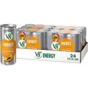 (24 Pack) V8 +ENERGY Peach Mango Plant-Based Energy Drink with Vegetables, 8 Oz