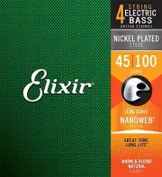 Elixir Nickel Plated Steel Bass Strings, NANOWEB, Long Scale Light, 45-100