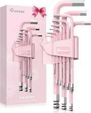COLFULINE 9 PCS PINK Allen Key Set Long Ball End Hex Key Set Cr-V Allen Wrench