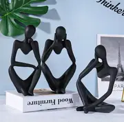 3pcs Modern Abstract Thinker Art Statue Resin Figure Sculpture Ornament Black