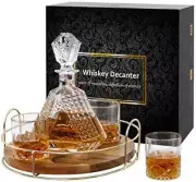 Whiskey Decanter Sets with Revolving Stand With 4 Glasses Gifts for Men Fathers