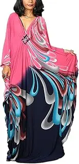[RanRui] Women Geometric Print Kaftan Dresses Caftans Loungewear with Waist Drawstring