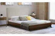 Cecilion Queen Beige White Oak Fabric Floating Walnut Bed Frame