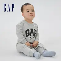 在飛比找蝦皮商城優惠-Gap 嬰兒裝 Logo純棉長袖包屁衣/連身衣-灰色(599