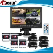 9" Quad Split CCTV Monitor 4x Side Backup Heavy Duty Camera For Truck Caravan RV