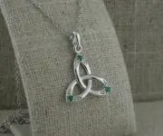 Shanore Sterling Silver Trinity Knot Pendant Emeralds Diamonds Irish 18" Chain