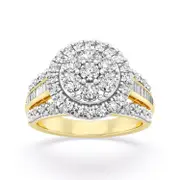 Miracle Round Baguette Ring with 1.00ct of Diamonds in 9ct Yellow Gold