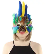 HPO Adult Unisex Multi-color Feather Masquerade Mask, Cosplay Accessory, HA-036