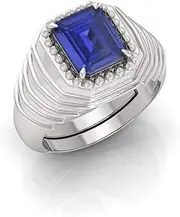 [RRVGEM] 6.25 Ratti 5.00 Carat Blue Sapphire Neelam Gemstone Silver Plated Ring Adjustable Ring Size 16-22 for Men and Women, Metal, Sapphire
