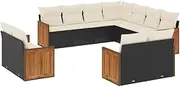 vidaxl Garden Sofa Set – Modular 11 Piece Outdoor Furniture, Black/Poly Rattan, Includes Cushions & Storage for Backyard/Patio/Deck || Assembly Required