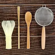 4 Pcs Japanese Matcha Tea Set, Matcha Making Starter Kit with Matcha Whisk Tea Scoop for Beginners Reusable Bamboo Matcha Whisk Set Resin Tea Brush for Matcha Tea