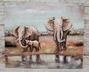 Giant Elephant 3 Dimensional Painting on Metal Canvas Easy to Hang Artwork