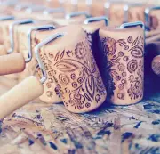 Stodola Engraved Mini Rolling Pin With FOLK FLORAL Pattern