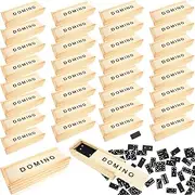 Kugliwa 36 Pack Classic Wooden Dominoes Mini Domino Party Favor Double 6 Dominoes Wood with Brown Case for Adults Kids Board Games Educational Toys