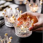 Cozioz Crown Glass Votive Candle Holders Set of 6, Tealight Holders with Gold Trim for Wedding, Party, and Home Decoration