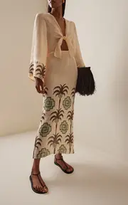 [Johanna Ortiz] Sailing Flags Tie-Detailed Linen Midi Dress