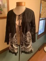 Hemant Nandita 3/4 Sleeve Cotton Blend Lacy Embroidered Tie Front Jacket S NWT