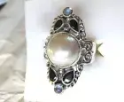 White Mabe Pearl, Iolite & Rainbow Moonstone Ring / Size 10/ 925 Sterling Silver