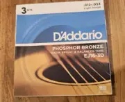 3-Sets D'Addario EJ16 Phosphor Bronze Acoustic Guitar Strings, Light Gauge 12-53