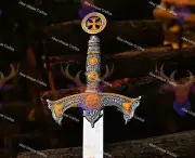 Sliver & Gold Templar Knights Sword Steel Sacred Holy Long sword With Sheath