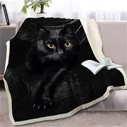 ZLYTQZHGBHD 3D Anima Black Cat Blanket Towel Lovely Pet Print Thin Quilt 150x200cm (Color : 1, Size : 130cmx150cm)